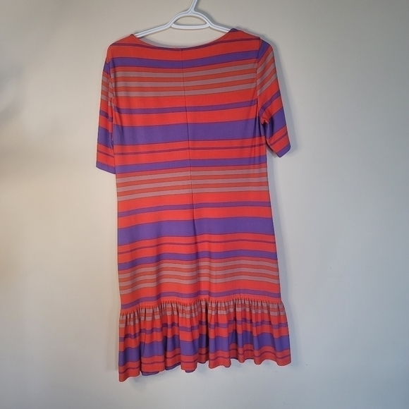 DONNA Morgan Dress Size 12 Orange Striped Shift Knee Length Short Sleeve - Picture 2 of 7